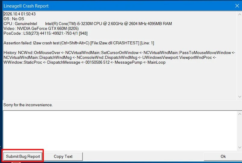 Crash Report Window L2 After Work